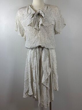 Vintage Debora Kuchme Asymmetrical Cream Silk Dress with Dots with  pad Silk S-M